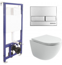 Унитаз с инсталляцией Ceramicanova Vogue CN4008T + Berges Novum L3 040213 с сиденьем Микролифт и клавишей смыва Хром