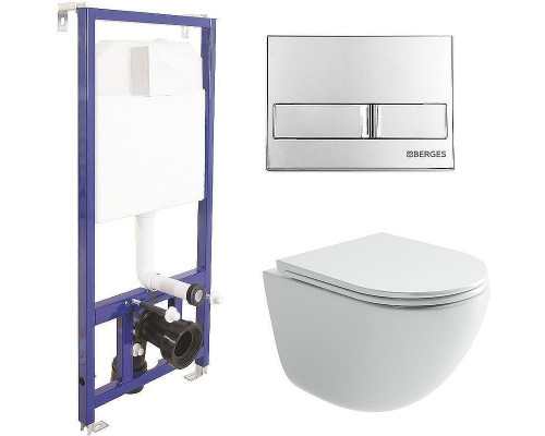 Унитаз с инсталляцией Ceramicanova Vogue CN4008T + Berges Novum L3 040213 с сиденьем Микролифт и клавишей смыва Хром