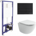 Унитаз с инсталляцией Ceramicanova Vogue CN4008T + Berges Novum L5 040215 с сиденьем Микролифт и Черной матовой клавишей смыва