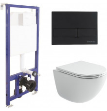 Унитаз с инсталляцией Ceramicanova Vogue CN4008T + Berges Novum L5 040215 с сиденьем Микролифт и Черной матовой клавишей смыва