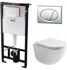 Унитаз с инсталляцией Ceramicanova Vogue CN4008T + Alcaplast Sadromodul AM101/1120-3:1 RU M71-0001 с сиденьем Микролифт и клавишей смыва Хром