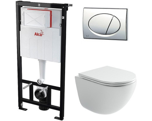 Унитаз с инсталляцией Ceramicanova Vogue CN4008T + Alcaplast Sadromodul AM101/1120-3:1 RU M71-0001 с сиденьем Микролифт и клавишей смыва Хром