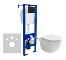 Унитаз с инсталляцией Ceramicanova Vogue CN4008T + Berges Atom 410 040340 с сиденьем Микролифт и Черной матовой клавишей смыва