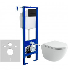 Унитаз с инсталляцией Ceramicanova Vogue CN4008T + Berges Atom 410 040340 с сиденьем Микролифт и Черной матовой клавишей смыва