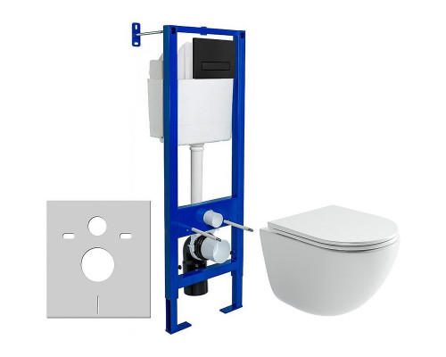 Унитаз с инсталляцией Ceramicanova Vogue CN4008T + Berges Atom 410 040340 с сиденьем Микролифт и Черной матовой клавишей смыва