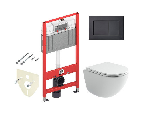 Унитаз с инсталляцией Ceramicanova Vogue CN4008T + Tece Now 9400414 с сиденьем Микролифт и Черной матовой клавишей смыва