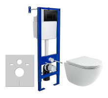 Унитаз с инсталляцией Ceramicanova Vogue CN4008T + Berges Atom 410 040332 с сиденьем Микролифт и Черной матовой клавишей смыва