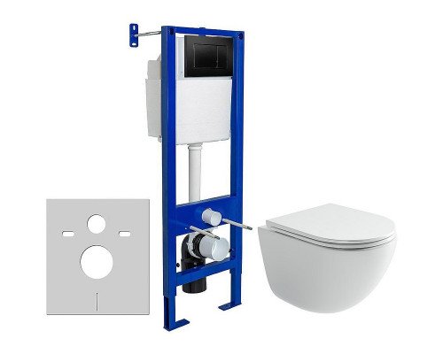 Унитаз с инсталляцией Ceramicanova Vogue CN4008T + Berges Atom 410 040332 с сиденьем Микролифт и Черной матовой клавишей смыва