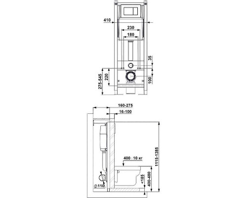 Унитаз с инсталляцией Ceramicanova Vogue CN4008T + Berges Atom 410 040332 с сиденьем Микролифт и Черной матовой клавишей смыва