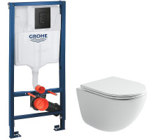 Комплект унитаза Ceramicanova Vogue CN4008T с инсталляцией Grohe Rapid SL 38811KF0 с сиденьем Микролифт и Черной матовой клавишей смыва