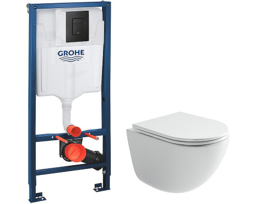 Комплект унитаза Ceramicanova Vogue CN4008T с инсталляцией Grohe Rapid SL 38811KF0 с сиденьем Микролифт и Черной матовой клавишей смыва