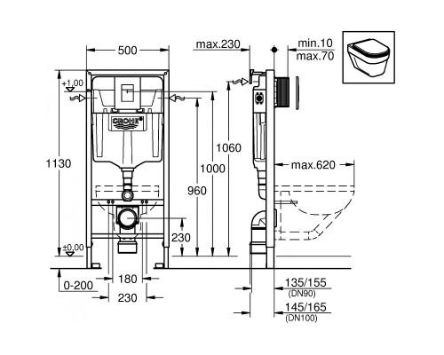 Комплект унитаза Ceramicanova Vogue CN4008T с инсталляцией Grohe Rapid SL 38811KF0 с сиденьем Микролифт и Черной матовой клавишей смыва