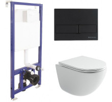 Комплект унитаза Ceramicanova Vogue CN4008T с инсталляцией Berges Novum L5 040215 с сиденьем Микролифт и Черной матовой клавишей смыва