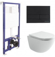 Комплект унитаза Ceramicanova Vogue CN4008T с инсталляцией Berges Novum L5 040215 с сиденьем Микролифт и Черной матовой клавишей смыва