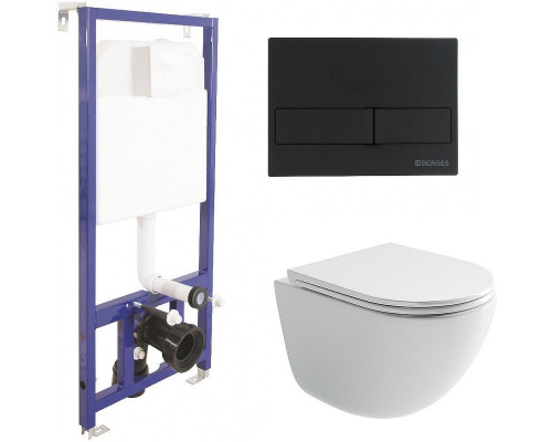 Комплект унитаза Ceramicanova Vogue CN4008T с инсталляцией Berges Novum L5 040215 с сиденьем Микролифт и Черной матовой клавишей смыва