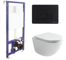 Комплект унитаза Ceramicanova Vogue CN4008T с инсталляцией Berges Novum D5 040235 с сиденьем Микролифт и Черной матовой клавишей смыва