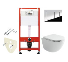 Комплект унитаза Ceramicanova Vogue CN4008T с инсталляцией Tece Profil 9400412 с сиденьем Микролифт и клавишей смыва Хром глянцевый