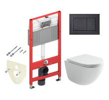 Комплект унитаза Ceramicanova Vogue CN4008T с инсталляцией Tece Now 9400414 с сиденьем Микролифт и Черной матовой клавишей смыва