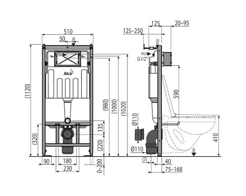 Комплект унитаза Ceramicanova Vogue CN4008T с инсталляцией Alcaplast Sadromodul AM101/1120-3:1 RU M71-0001 с сиденьем Микролифт и клавишей смыва Хром