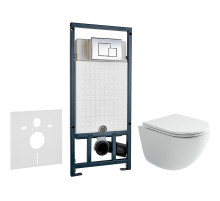 Комплект унитаза Ceramicanova Vogue CN4008T с сиденьем Микролифт и инсталляцией WeltWasser WW Marberg 507 10000005949+10000005953 с клавишей смыва Хром глянцевый