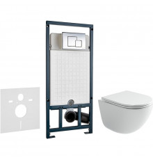 Комплект унитаза Ceramicanova Vogue CN4008T с сиденьем Микролифт и инсталляцией WeltWasser WW Marberg 507 10000005949+10000005953 с клавишей смыва Хром глянцевый