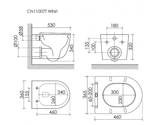Унитаз подвесной Ceramicanova Вихрь (Whirl) CN11007T цвет Белый с сиденьем Микролифт