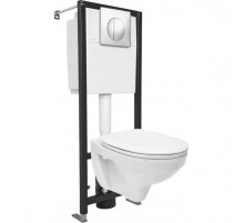 Комплект унитаза с инсталляцией Cersanit Delfi S-SET-DEL/Black/TPL/Cg-w с сиденьем Микролифт и клавишей смыва Хром