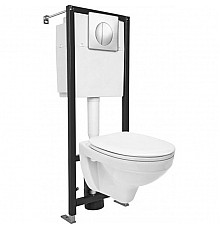 Комплект унитаза с инсталляцией Cersanit Delfi S-SET-DEL/Black/TPL/Cg-w с сиденьем Микролифт и клавишей смыва Хром