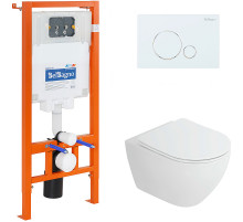 Комплект унитаза Cezares Stylus-Tor CZR-6601-TH-TOR/CZR2316SC с инсталляцией BelBagno BB002-80/BB014-SR-BIANCO с сиденьем Микролифт и Белой клавишей смыва