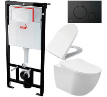 Комплект унитаза Creavit Free FE320-11CB00E-0000+KC0103.03.0000E с сиденьем Микролифт и инсталляцией Alcaplast Sadroмodul AM101/1120-0001+M678 с Черной матовой клавишей смыва