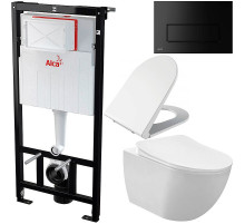 Комплект унитаза Creavit Free FE320-11CB00E-0000+KC0103.03.0000E с сиденьем Микролифт и инсталляцией Alcaplast Sadroмodul AM101/1120-0001+M578 с Черной матовой клавишей смыва