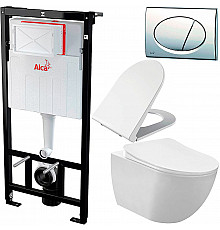 Комплект унитаза Creavit Free FE322-11CB00E-0000+KC0103.03.0000E с сиденьем Микролифт и инсталляцией Alcaplast Sadroмodul AM101/1120-0001+M71 с клавишей смыва Хром