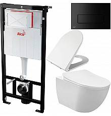 Комплект унитаза Creavit Free FE322-11CB00E-0000+KC0103.03.0000E с сиденьем Микролифт и инсталляцией Alcaplast Sadroмodul AM101/1120-0001+M578 с Черной матовой клавишей смыва