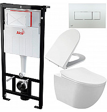 Комплект унитаза Creavit Free FE322-11CB00E-0000+KC0103.03.0000E с сиденьем Микролифт и инсталляцией Alcaplast Sadroмodul AM101/1120-0001+M371 с клавишей смыва Хром