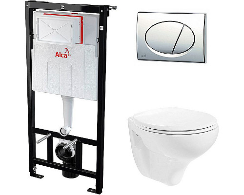 Приобрести Комплект унитаза Creavit Perla TP320-11CB00E-0000+KC0703.01.0000E с сиденьем Микролифт и инсталляцией Alcaplast Sadroмodul AM101/1120-0001+M71 с клавишей смыва Хром в магазине сантехники Santeh-Crystal.ru