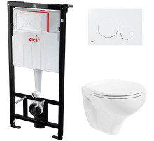 Комплект унитаза Creavit Perla TP320-11CB00E-0000+KC0703.01.0000E с сиденьем Микролифт и инсталляцией Alcaplast Sadroмodul AM101/1120-0001+M670 с Белой клавишей смыва