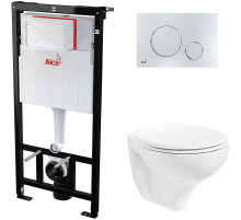 Комплект унитаза Creavit Perla TP320-11CB00E-0000+KC0703.01.0000E с сиденьем Микролифт и инсталляцией Alcaplast Sadroмodul AM101/1120-0001+M671 с клавишей смыва Хром