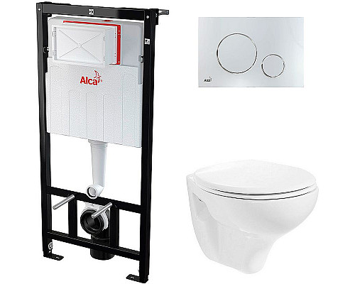 Купить Комплект унитаза Creavit Perla TP320-11CB00E-0000+KC0703.01.0000E с сиденьем Микролифт и инсталляцией Alcaplast Sadroмodul AM101/1120-0001+M671 с клавишей смыва Хром в магазине сантехники Santeh-Crystal.ru