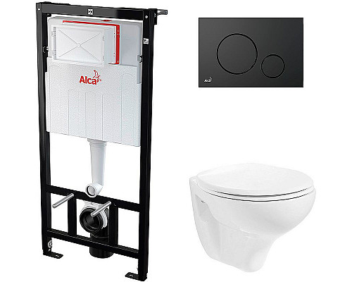 Купить Комплект унитаза Creavit Perla TP320-11CB00E-0000+KC0703.01.0000E с сиденьем Микролифт и инсталляцией Alcaplast Sadroмodul AM101/1120-0001+M678 с Черной матовой клавишей смыва в магазине сантехники Santeh-Crystal.ru