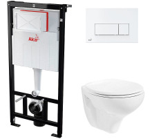 Комплект унитаза Creavit Perla TP320-11CB00E-0000+KC0703.01.0000E с сиденьем Микролифт и инсталляцией Alcaplast Sadroмodul AM101/1120-0001+M570 с Белой клавишей смыва