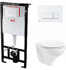 Комплект унитаза Creavit Perla TP320-11CB00E-0000+KC0703.01.0000E с сиденьем Микролифт и инсталляцией Alcaplast Sadroмodul AM101/1120-0001+M570 с Белой клавишей смыва