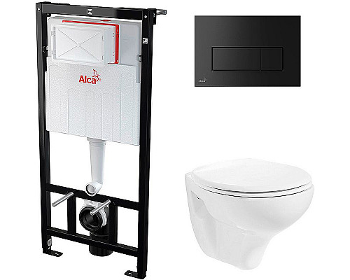 Заказать Комплект унитаза Creavit Perla TP320-11CB00E-0000+KC0703.01.0000E с сиденьем Микролифт и инсталляцией Alcaplast Sadroмodul AM101/1120-0001+M578 с Черной матовой клавишей смыва в магазине сантехники Santeh-Crystal.ru