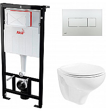 Комплект унитаза Creavit Perla TP320-11CB00E-0000+KC0703.01.0000E с сиденьем Микролифт и инсталляцией Alcaplast Sadroмodul AM101/1120-0001+M371 с клавишей смыва Хром