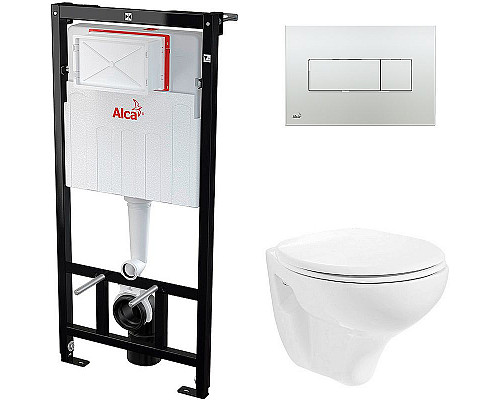 Купить Комплект унитаза Creavit Perla TP320-11CB00E-0000+KC0703.01.0000E с сиденьем Микролифт и инсталляцией Alcaplast Sadroмodul AM101/1120-0001+M371 с клавишей смыва Хром в магазине сантехники Santeh-Crystal.ru