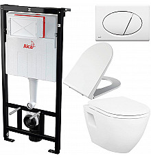 Комплект унитаза Creavit Terra TP325-11CB00E-0000+KC0103.03.0000E с сиденьем Микролифт и инсталляцией Alcaplast Sadroмodul AM101/1120-0001+M70 с Белой клавишей смыва