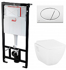 Комплект унитаза Creavit Trend TP326-11CB00E-0000+KC2103.01.0000E с сиденьем Микролифт и инсталляцией Alcaplast Sadroмodul AM101/1120-0001+M70 с Белой клавишей смыва