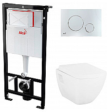 Комплект унитаза Creavit Trend TP326-11CB00E-0000+KC2103.01.0000E с сиденьем Микролифт и инсталляцией Alcaplast Sadroмodul AM101/1120-0001+M671 с клавишей смыва Хром