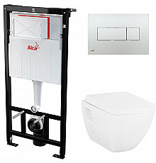 Комплект унитаза Creavit Trend TP326-11CB00E-0000+KC2103.01.0000E с сиденьем Микролифт и инсталляцией Alcaplast Sadroмodul AM101/1120-0001+M371 с клавишей смыва Хром