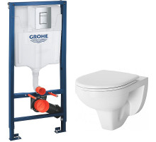 Комплект унитаза Damixa Jupiter DX77C1738SC с инсталляцией Grohe Rapid SL 38772001 с сиденьем Микролифт и клавишей смыва Хром