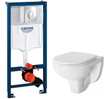 Комплект унитаза Damixa Jupiter DX77C1738SC с инсталляцией Grohe Rapid SL 38721001 с сиденьем Микролифт и клавишей смыва Хром